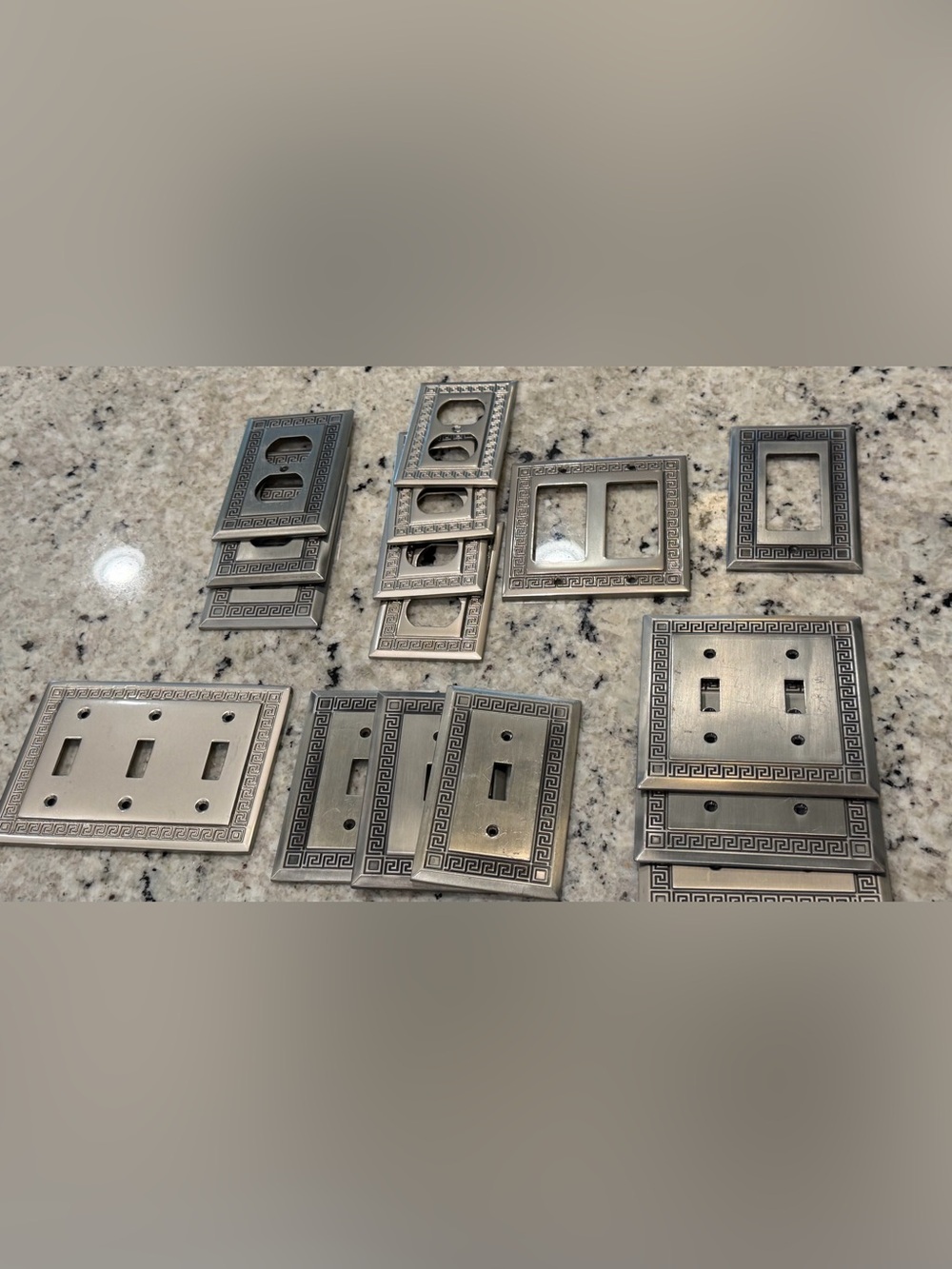 Decorative Greek Key Metal Switch & Outlet Cover Plates - Silver Tone